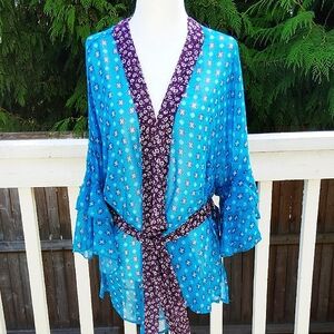 Laundry by Design Teal and Violet Floral Kimono